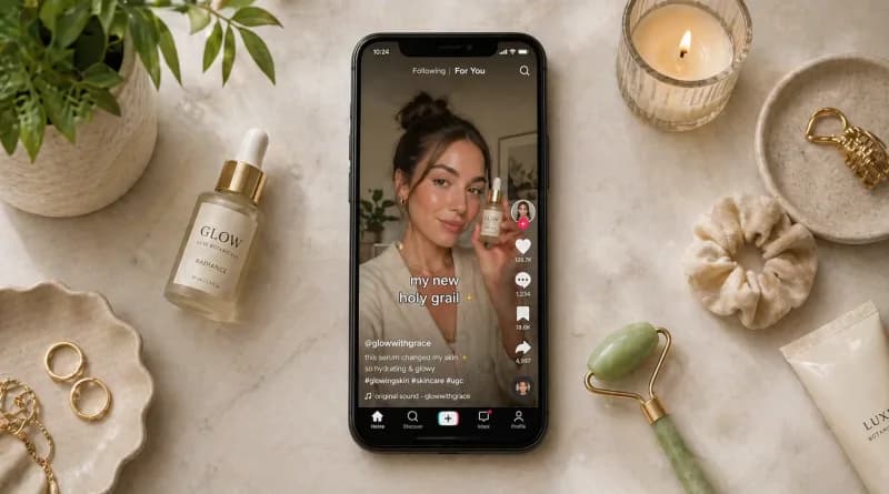 A TikTok feed showing various authentic UGC videos with high engagement.